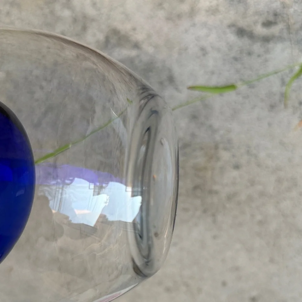 Clear Glass Bud Vase with Blue Accent Globe - Picture 6 of 6